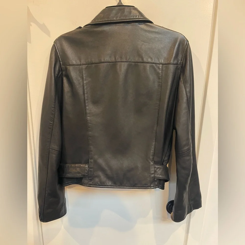 All Saints Women’s Leather Motorcycle Biker Jacket - Picture 3 of 4